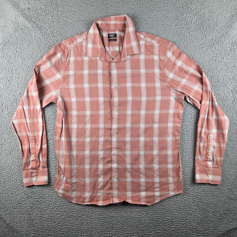Faherty The Movement Shirt Mens XL Long Sleeve Orange Plaid Check Supima Cotton